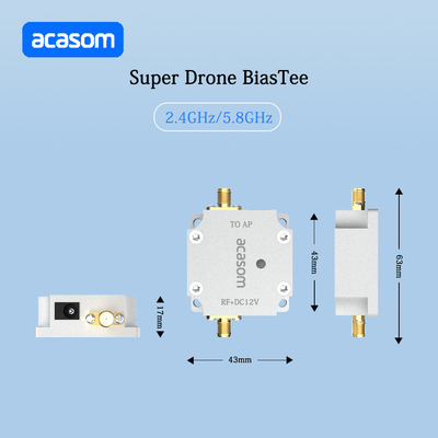 12V Super Drone Bias Tee Faible perte d'insertion ≤ 0,4 dB pour la puissance d'entrée ≤ 40 dBm et 2,4 à 2,5 GHz